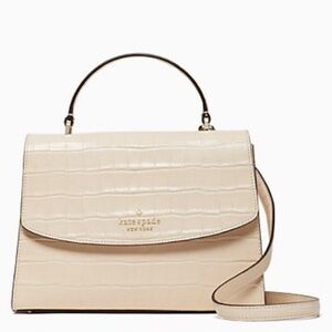 ♠️ Kate Spade Darcy Croco Embossed Leather Top Handle Satchel, Beige